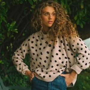 JACKSON ROWE Chukar Sweater Polka Dot Stone/Black Cotton Size Small